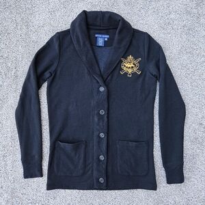 Vintage Ralph Lauren Black Crested Cotton Blend Blazer Preppy Womens Size XS